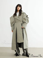 Plus Size Elegant Long Drawstring Waist Double Breasted Luxury Designer Stylish Coat