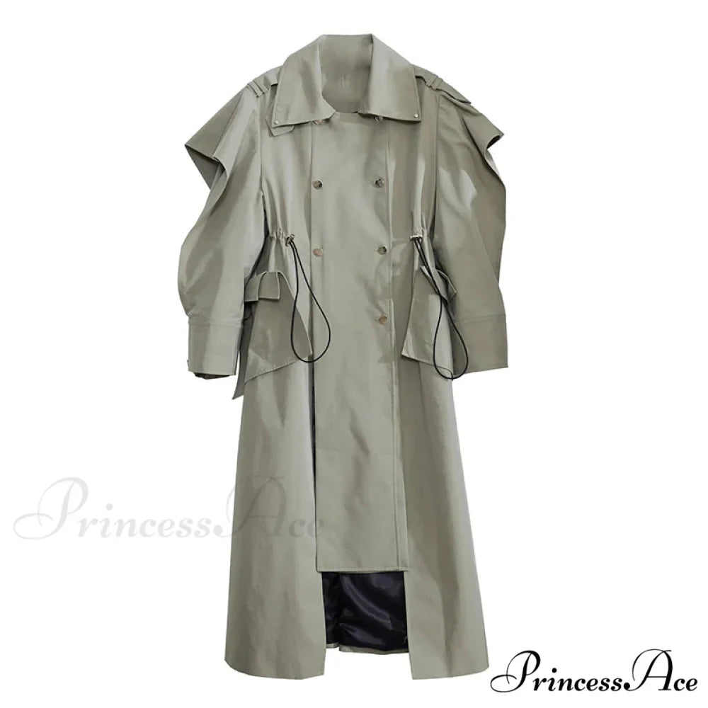 Plus Size Elegant Long Drawstring Waist Double Breasted Luxury Designer Stylish Coat
