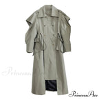 Plus Size Elegant Long Drawstring Waist Double Breasted Luxury Designer Stylish Coat