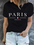 Plus Size PARIS Print Summer & Spring Casual Sleeve Crew Neck Women's Clothing T-shirt