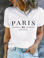 Plus Size PARIS Print Summer & Spring Casual Sleeve Crew Neck Women's Clothing T-shirt