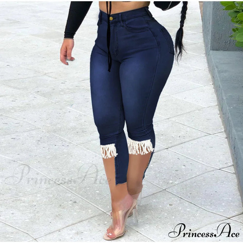 Plus Size Tassel Patchwork Vintage Stretchy Capris