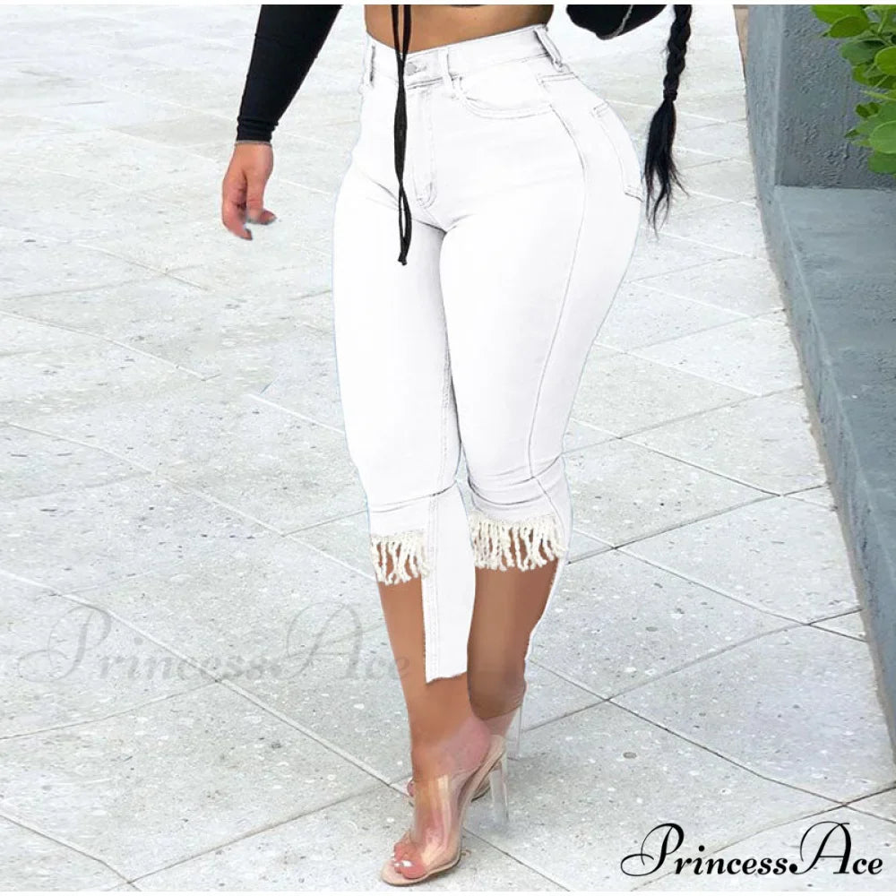 Plus Size Tassel Patchwork Vintage Stretchy Capris