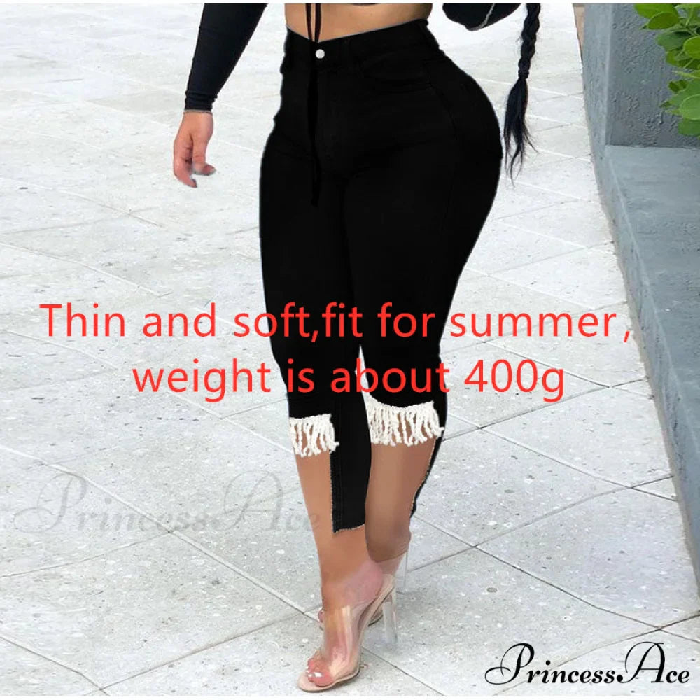Plus Size Tassel Patchwork Vintage Stretchy Capris