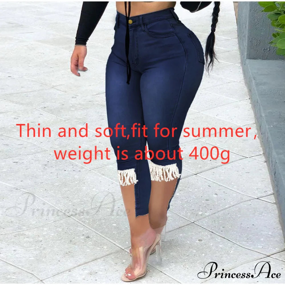 Plus Size Tassel Patchwork Vintage Stretchy Capris