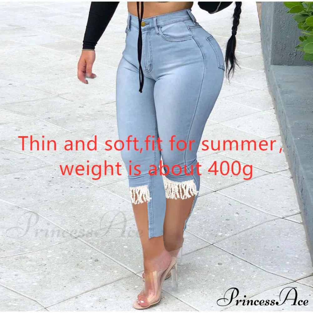 Plus Size Tassel Patchwork Vintage Stretchy Capris