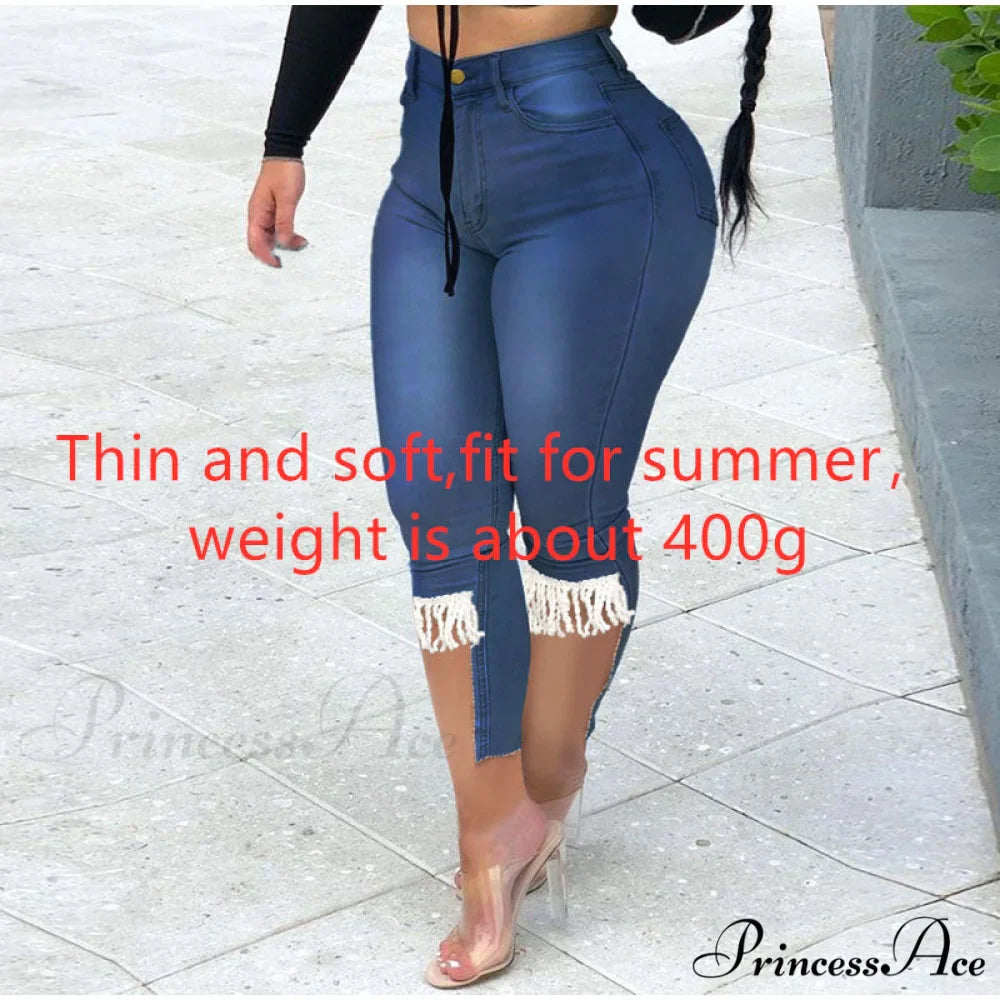 Plus Size Tassel Patchwork Vintage Stretchy Capris