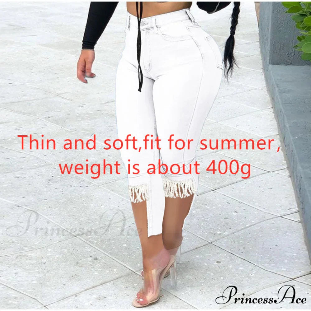 Plus Size Tassel Patchwork Vintage Stretchy Capris