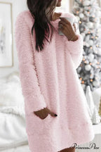 Plush Crew Neck Dress with Pocket