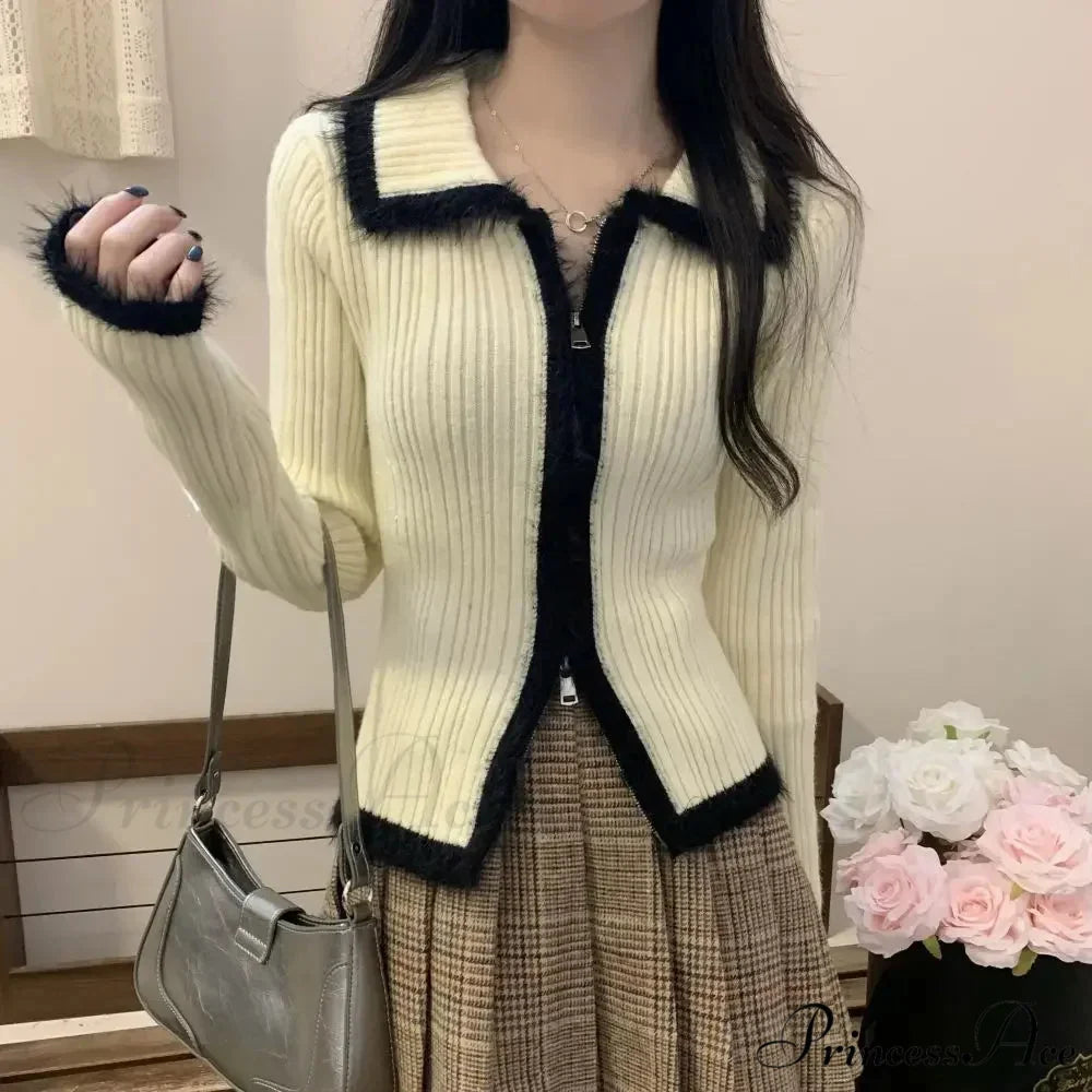 Plush Knitted Slim-fit Zipper Cardigan
