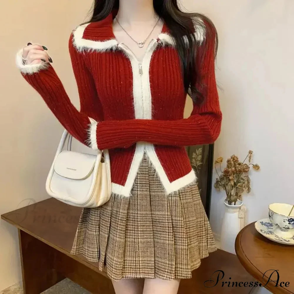 Plush Knitted Slim-fit Zipper Cardigan