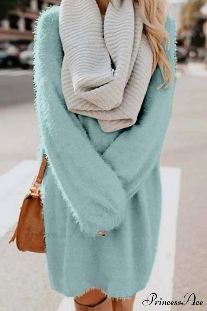 Plush Long Sleeve Crew Neck Dress