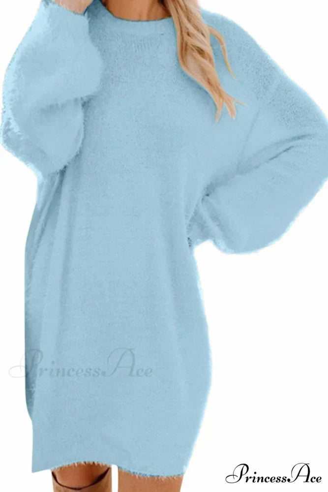 Plush Long Sleeve Crew Neck Dress