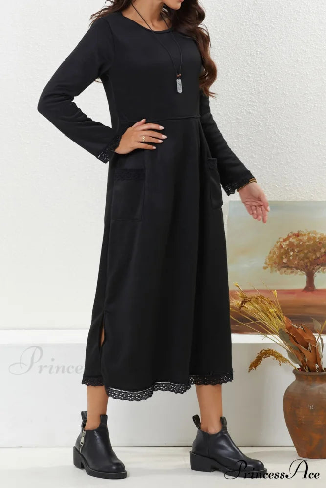 Pocketed Lacework Hem Dress