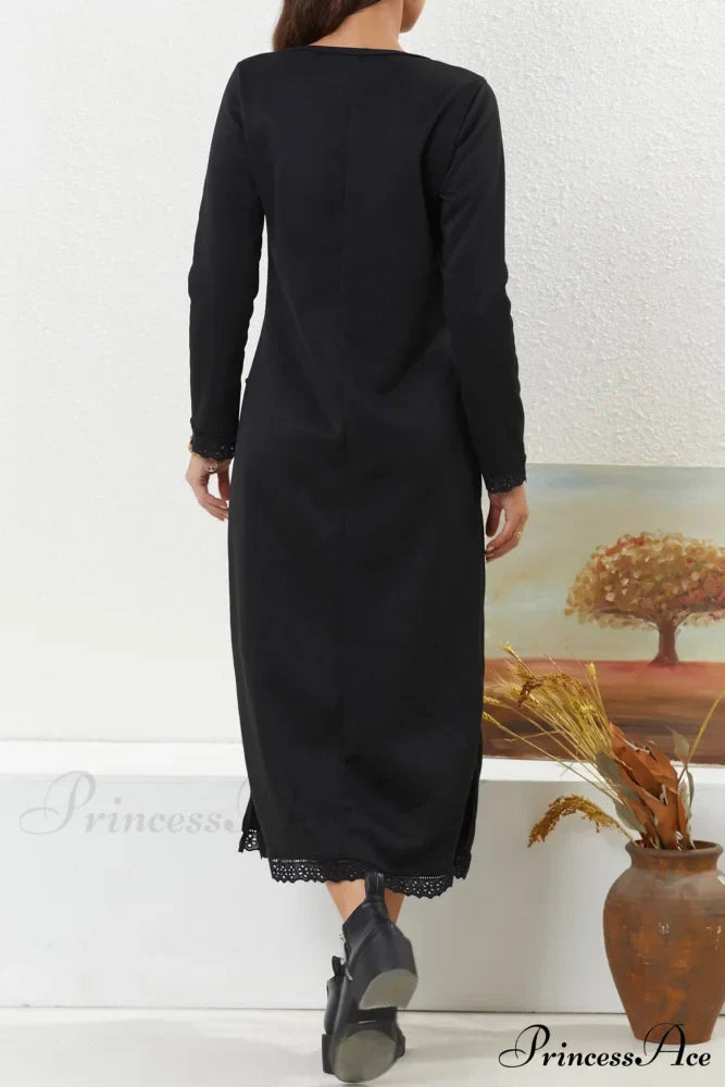 Pocketed Lacework Hem Dress