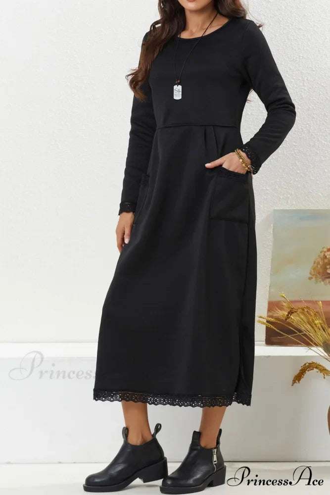 Pocketed Lacework Hem Dress
