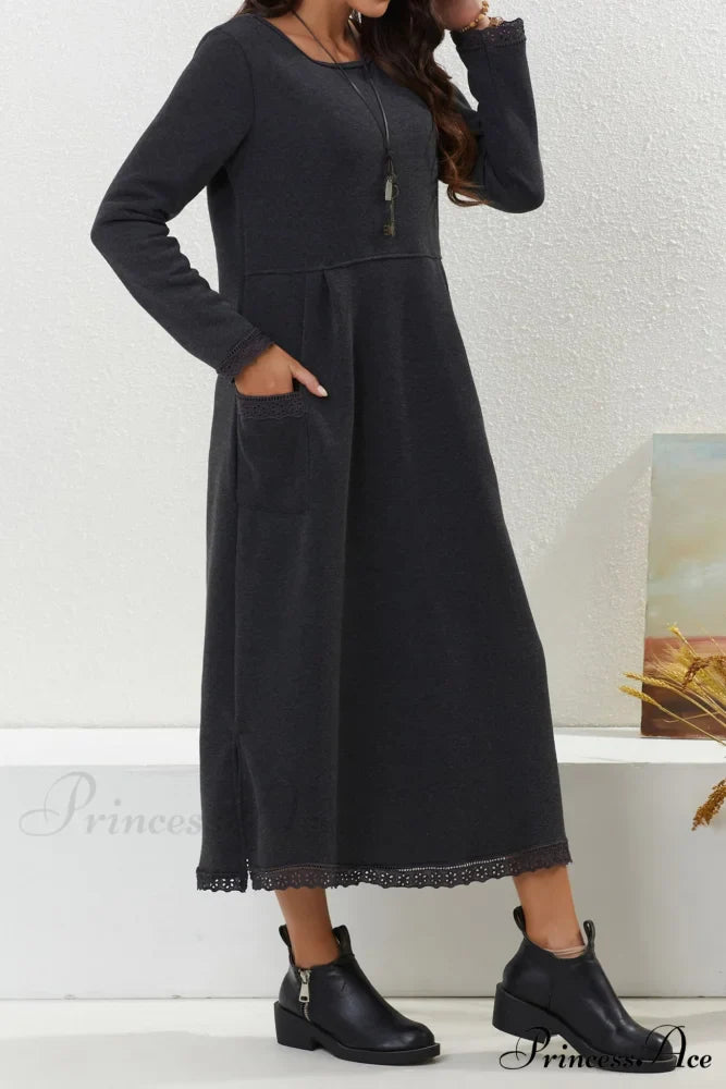 Pocketed Lacework Hem Dress