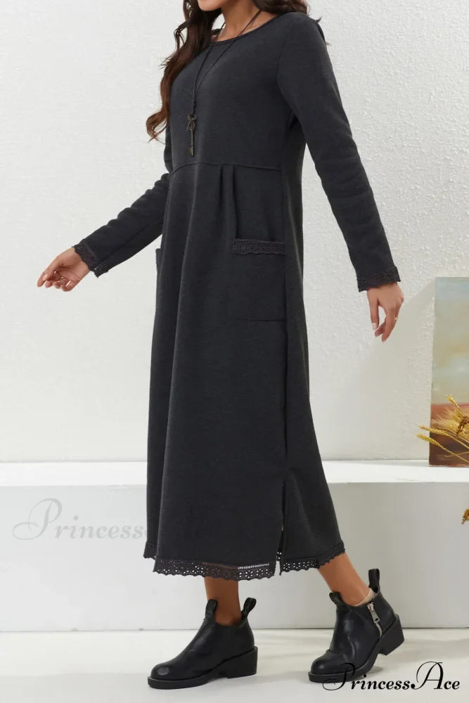Pocketed Lacework Hem Dress