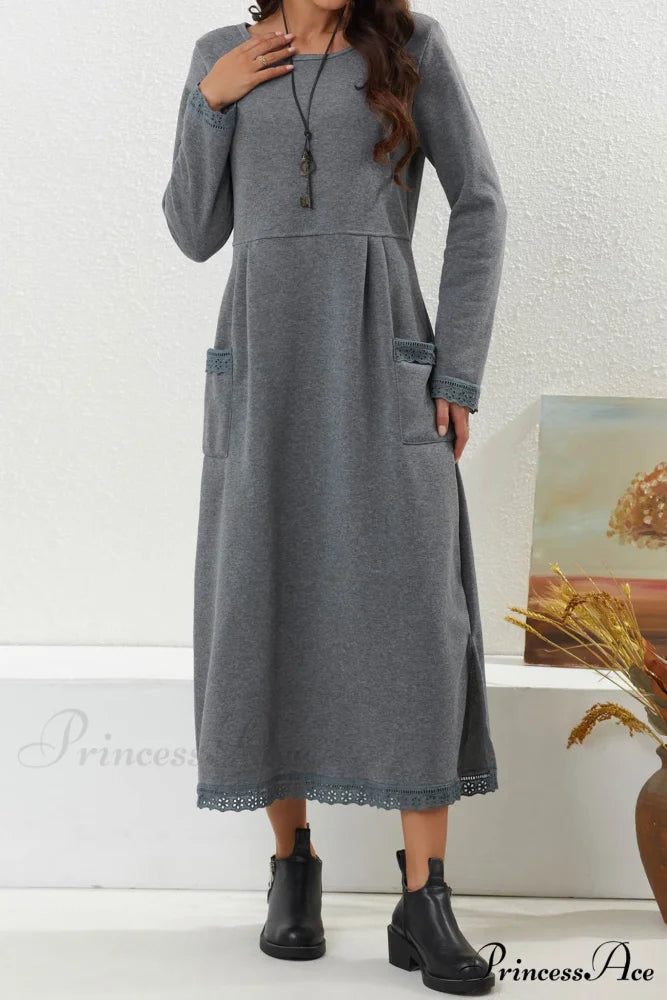 Pocketed Lacework Hem Dress