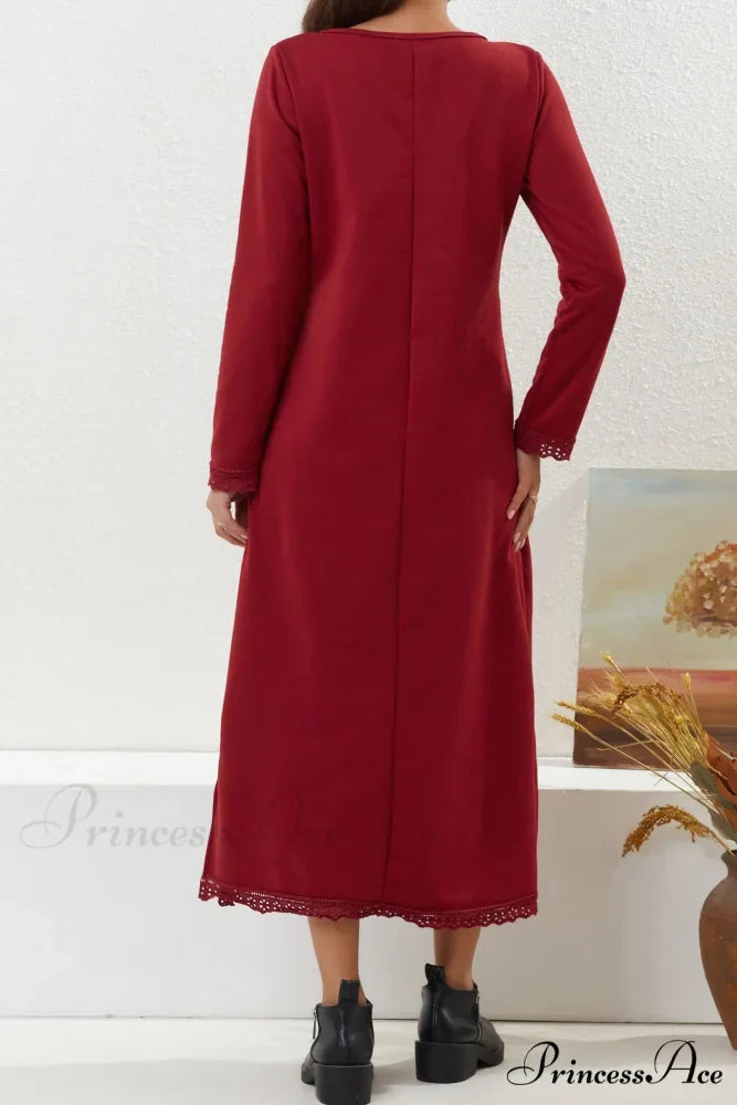 Pocketed Lacework Hem Dress