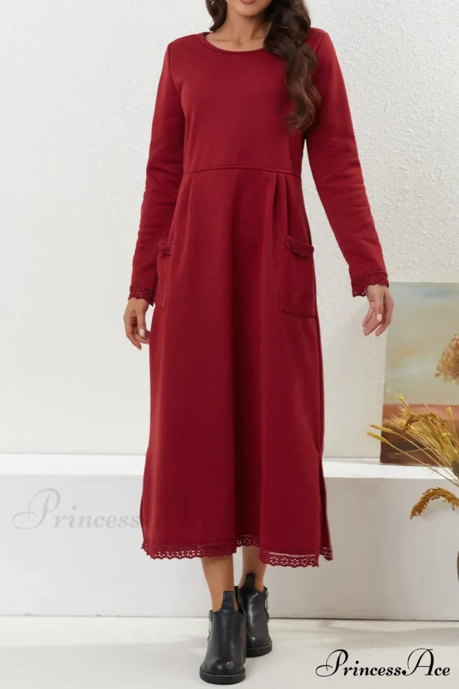 Pocketed Lacework Hem Dress