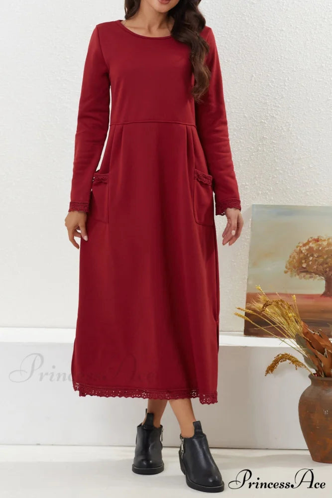 Pocketed Lacework Hem Dress