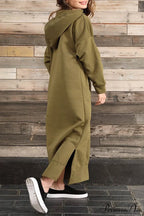 Pocketed Slit Hem Hoodie Dress