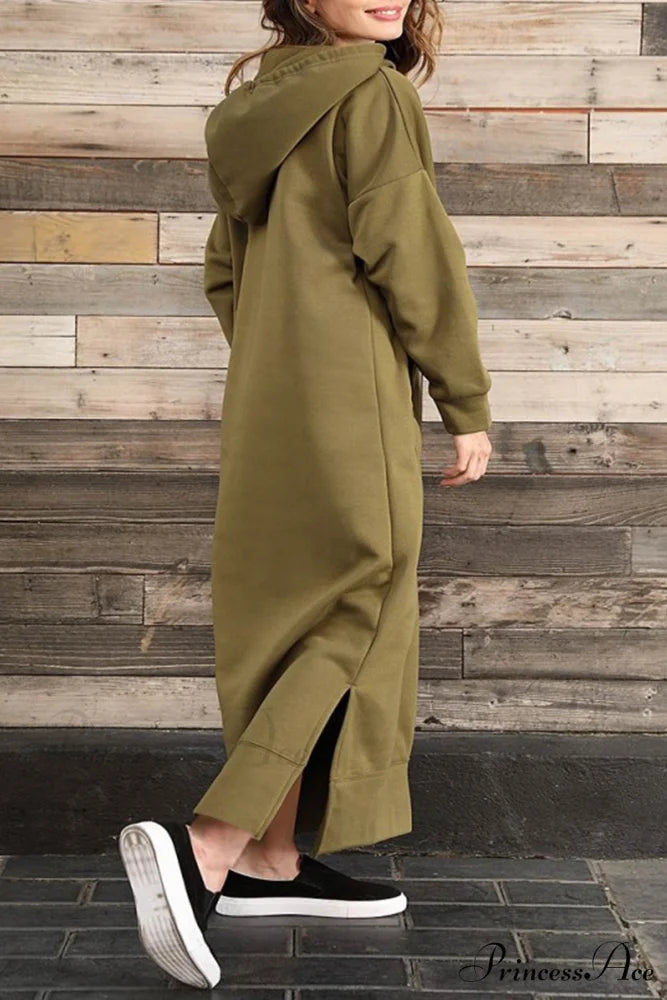 Pocketed Slit Hem Hoodie Dress