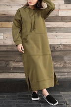 Pocketed Slit Hem Hoodie Dress