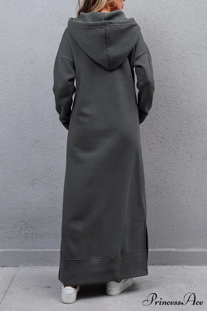 Pocketed Slit Hem Hoodie Dress