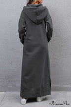 Pocketed Slit Hem Hoodie Dress