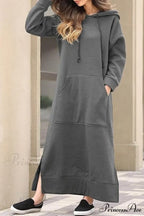 Pocketed Slit Hem Hoodie Dress