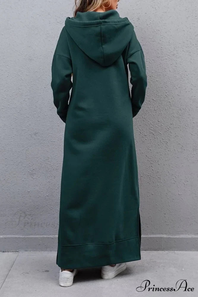 Pocketed Slit Hem Hoodie Dress