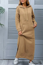 Pocketed Slit Hem Hoodie Dress