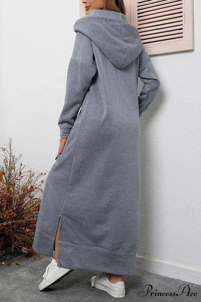 Pocketed Slit Hem Hoodie Dress