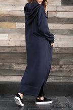 Pocketed Slit Hem Hoodie Dress