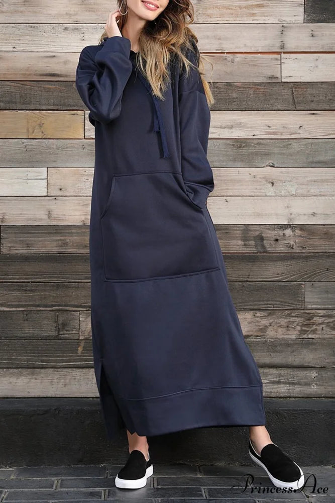 Pocketed Slit Hem Hoodie Dress