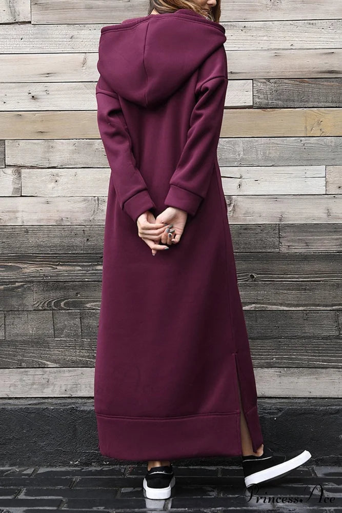 Pocketed Slit Hem Hoodie Dress