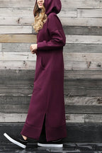 Pocketed Slit Hem Hoodie Dress