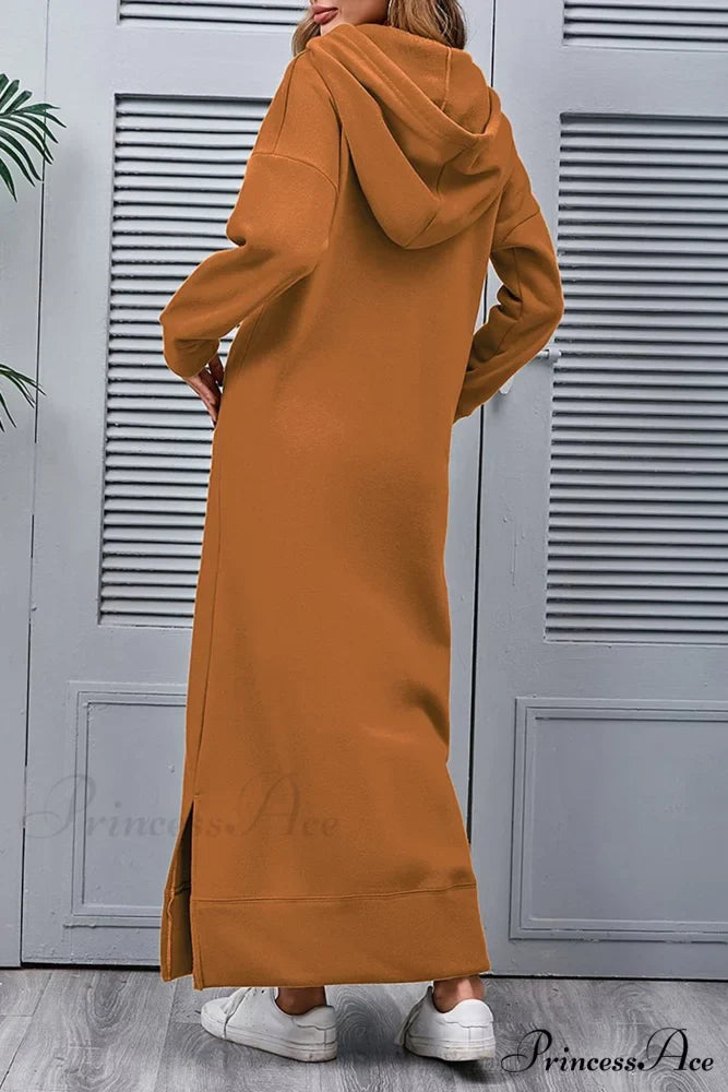 Pocketed Slit Hem Hoodie Dress