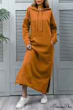 Pocketed Slit Hem Hoodie Dress