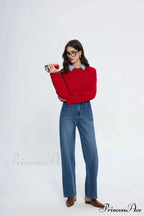 Pockets Women Temperament High Waist Straight Denim Pant Females Vintage Simple Streetwear Washed Chic 2024 New Jean