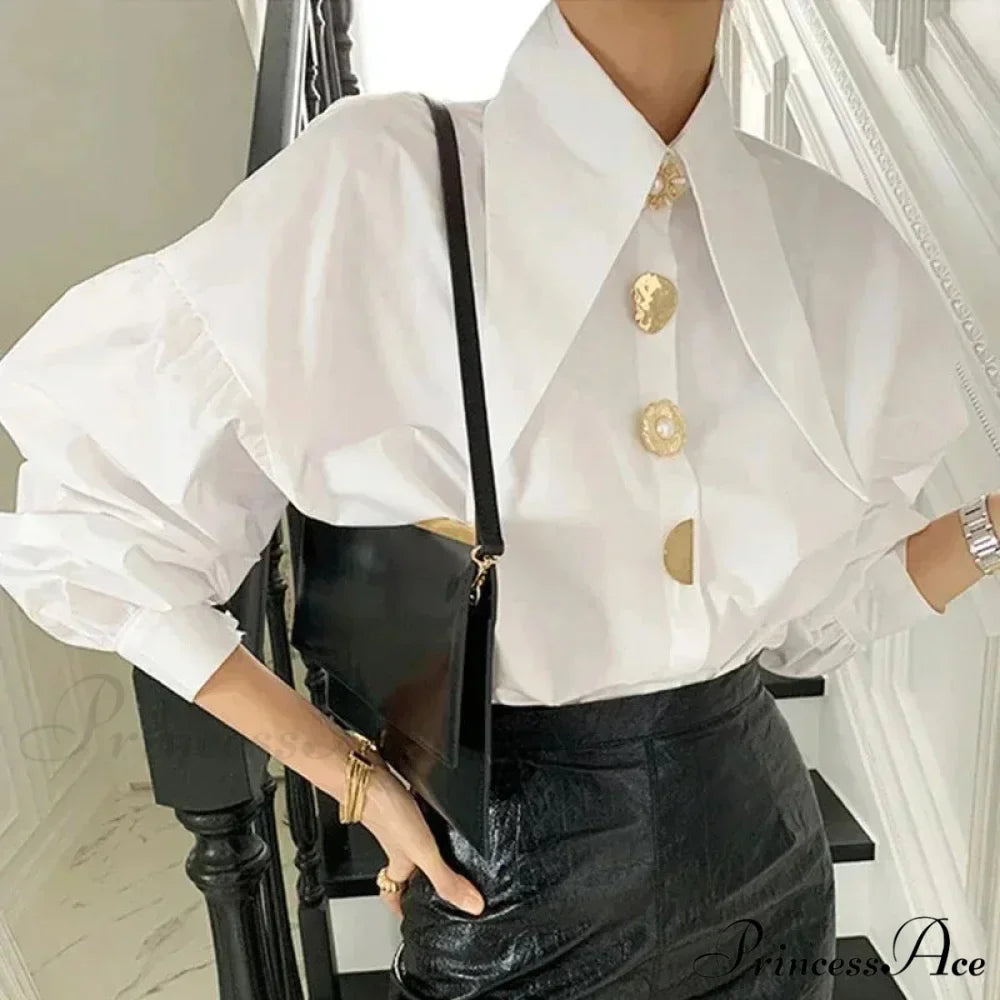 Pointed Edge Cotton Long Sleeve Professional Blouse