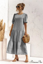 Polka Dot Plaid Print Robe Maxi Dress