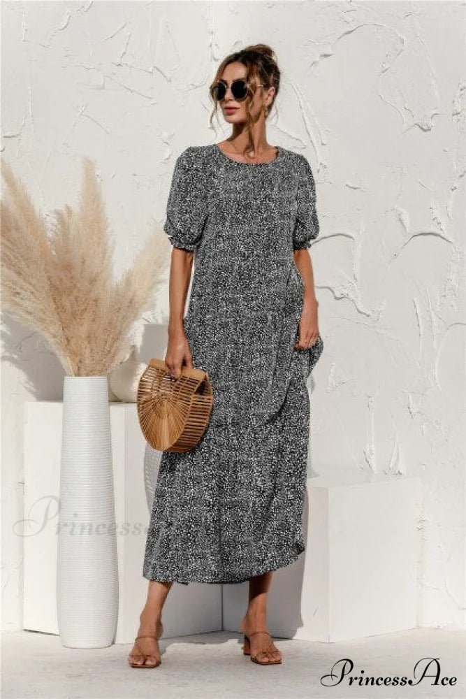 Polka Dot Plaid Print Robe Maxi Dress
