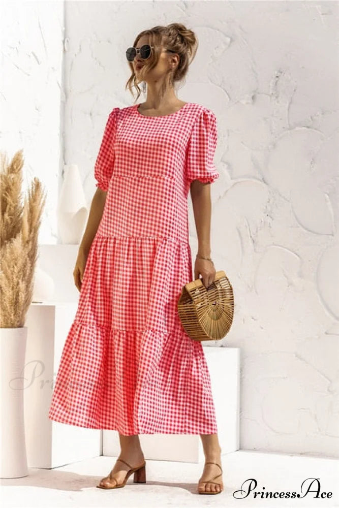 Polka Dot Plaid Print Robe Maxi Dress