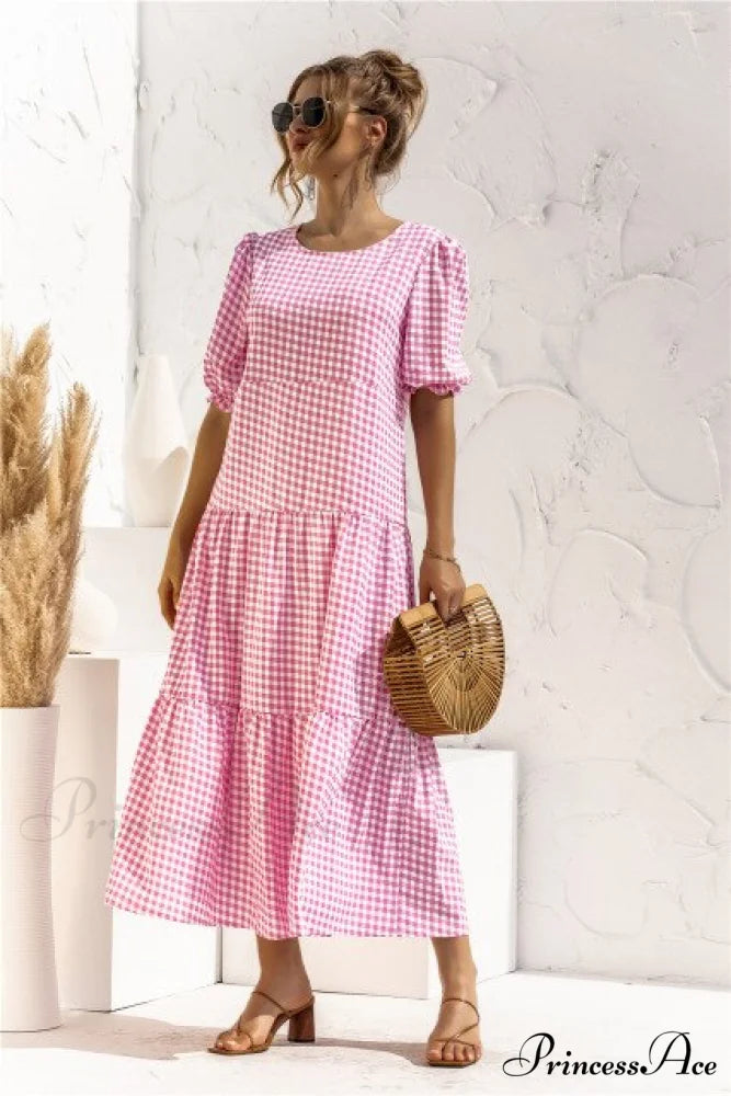 Polka Dot Plaid Print Robe Maxi Dress