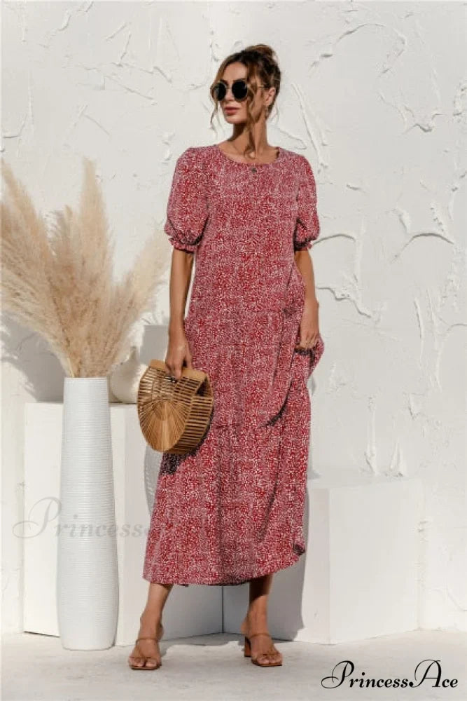 Polka Dot Plaid Print Robe Maxi Dress