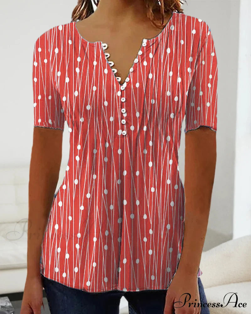 Polka Dot V-Neck T-Shirt