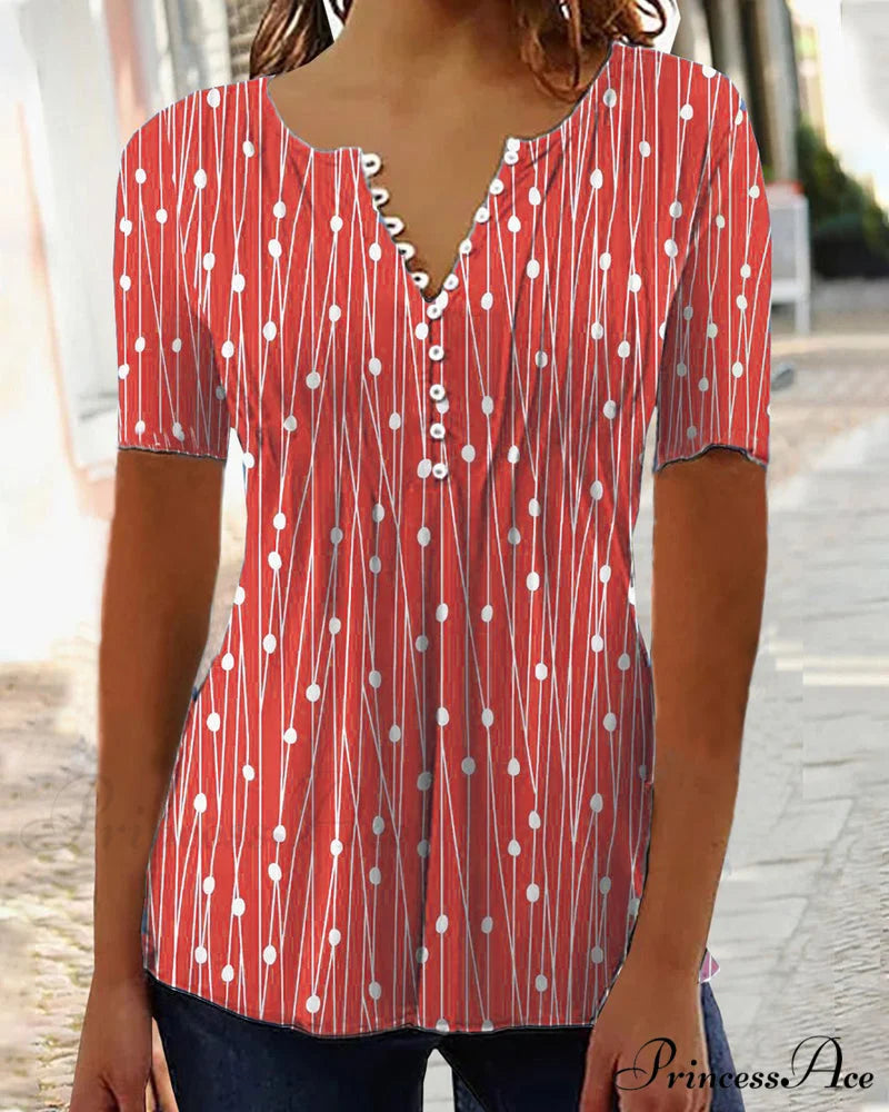 Polka Dot V-Neck T-Shirt